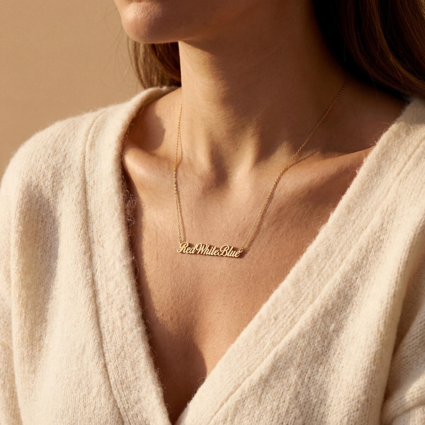 Red White Blue Necklace, Personalized Jewelry, America 250 Gift, Patriotic Keepsake, July 4th Accessory, Dainty Word Choker, Present For Her