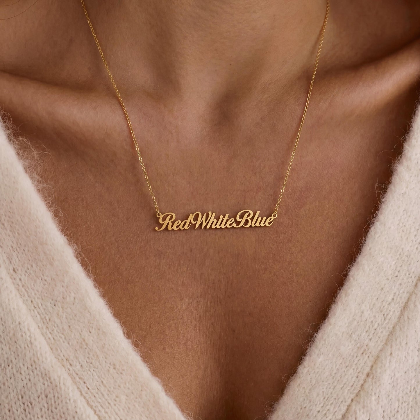 Red White Blue Necklace, Personalized Jewelry, America 250 Gift, Patriotic Keepsake, July 4th Accessory, Dainty Word Choker, Present For Her
