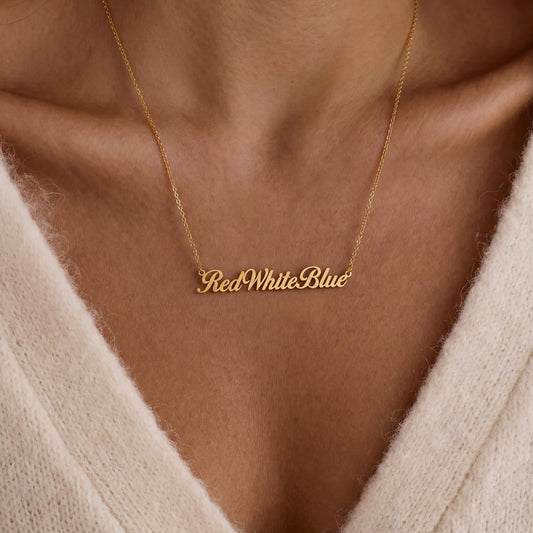 Red White Blue Necklace, Personalized Jewelry, America 250 Gift, Patriotic Keepsake, July 4th Accessory, Dainty Word Choker, Present For Her