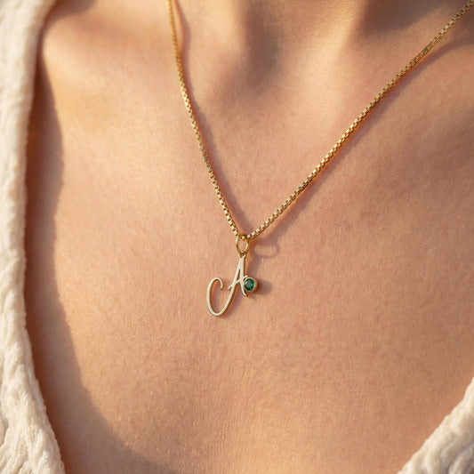 Initial Necklace, Birthstone Jewelry, Custom Letter Pendant, Mothers Day Gift for Her, Personalized Monogram, Dainty Gemstone Charm