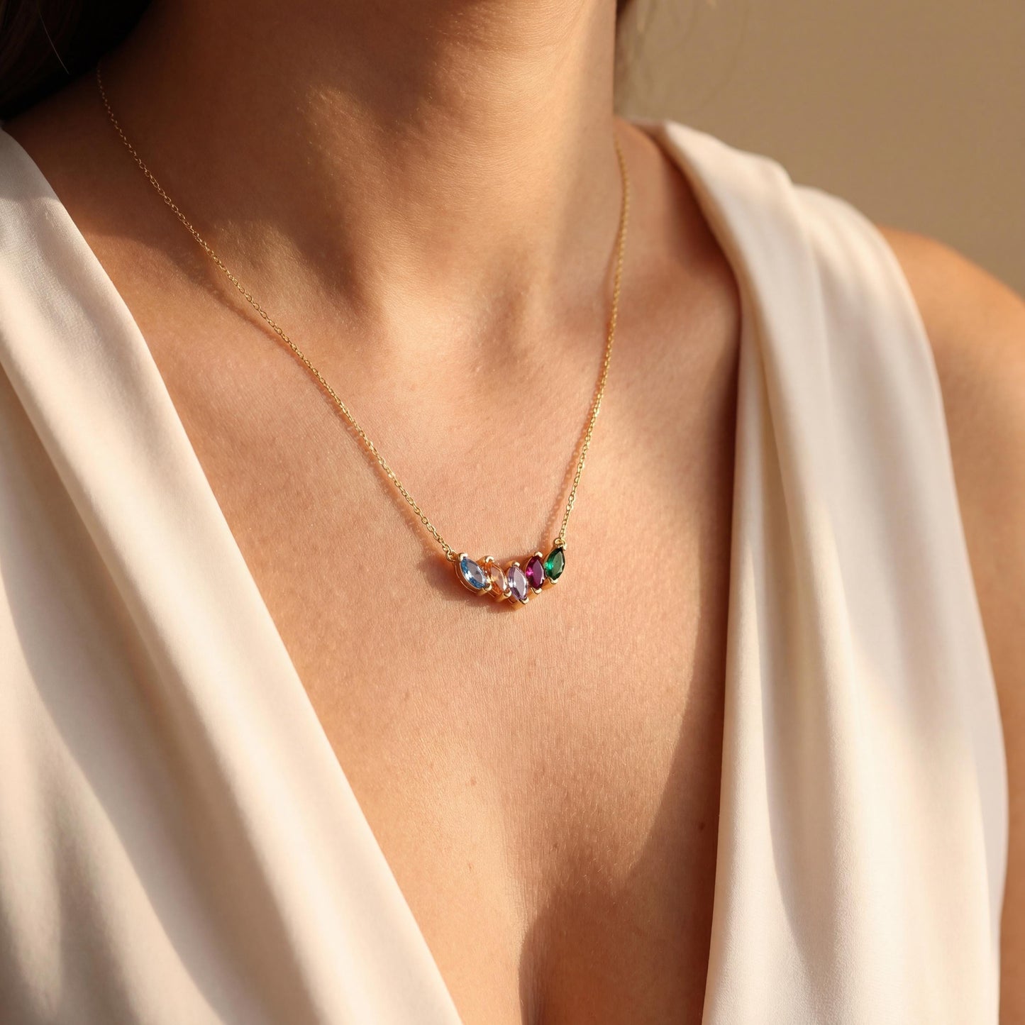 Marquise Birthstone Necklace, Mothers Necklace, Custom Family Birthstone Jewelry, Personalized Grandma Gift, Dainty Minimalist Choker