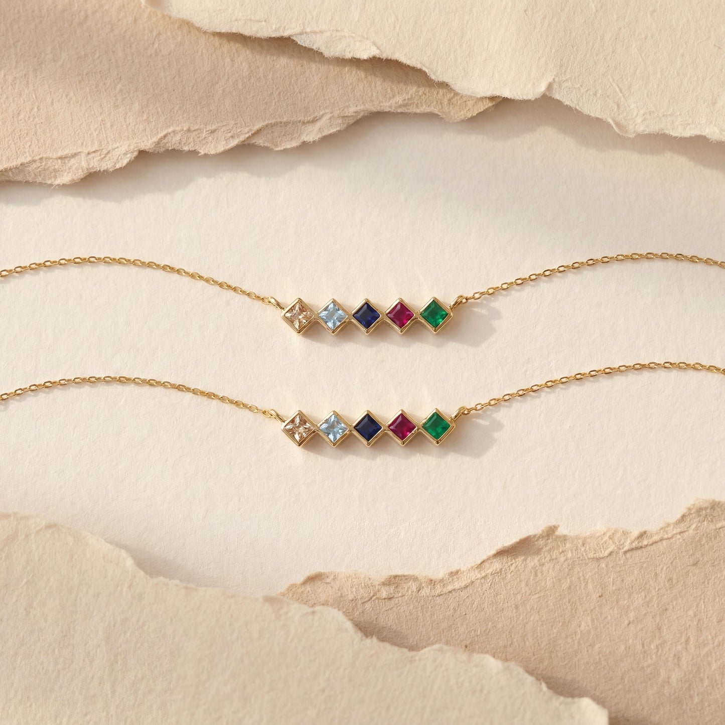 Family Birthstone Necklace, Mothers Necklace, Custom Gemstone Pendant, Mothers Day Gift for Mom, Grandma Jewelry, Dainty Vertical Charm