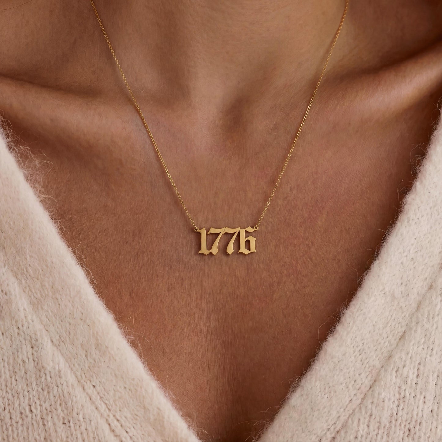 Custom Year Necklace, 1776 Pendant, 1776 America 250, Personalized Date, Patriotic Jewelry Gift, Dainty Number Charm