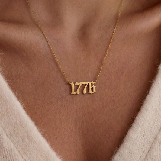 Custom Year Necklace, 1776 Pendant, 1776 America 250, Personalized Date, Patriotic Jewelry Gift, Dainty Number Charm