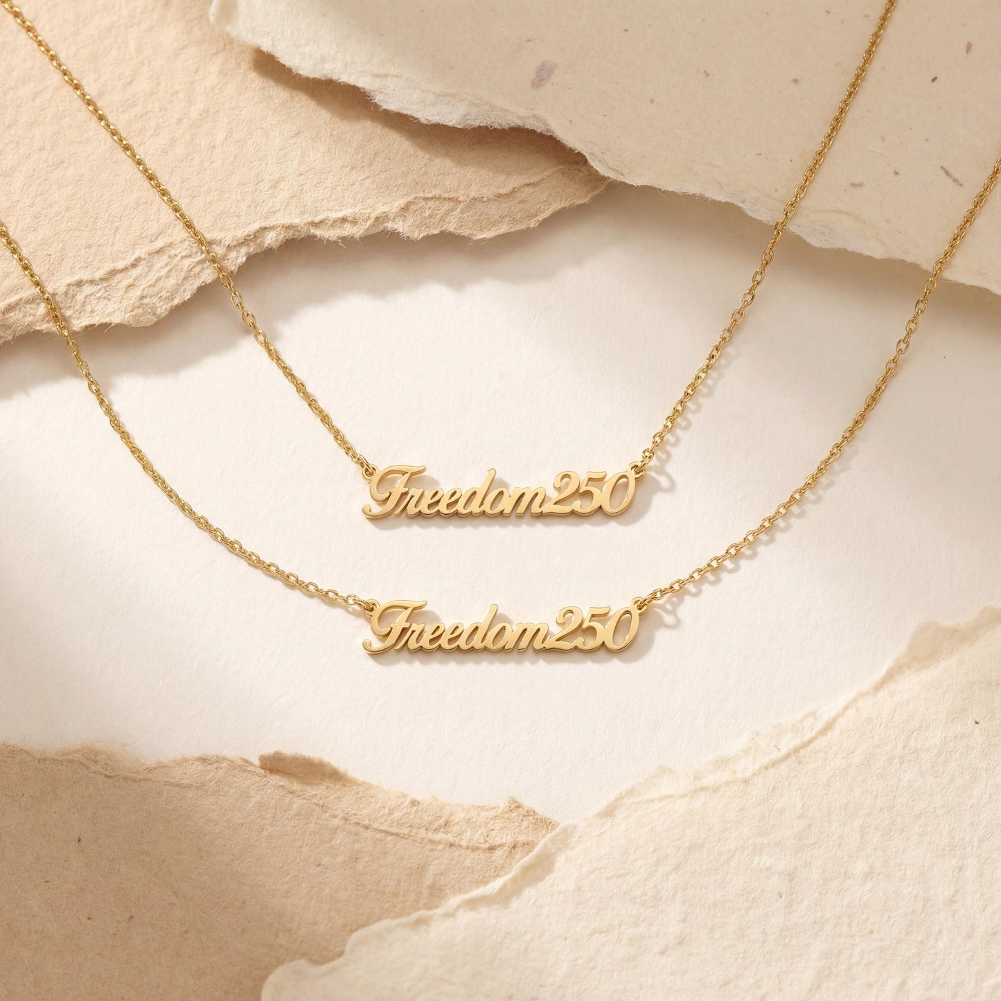 Freedom250 Necklace, America 250 Jewelry, Patriotic Pendant, July 4th Keepsake, USA Anniversary Gift, Dainty Name Chain