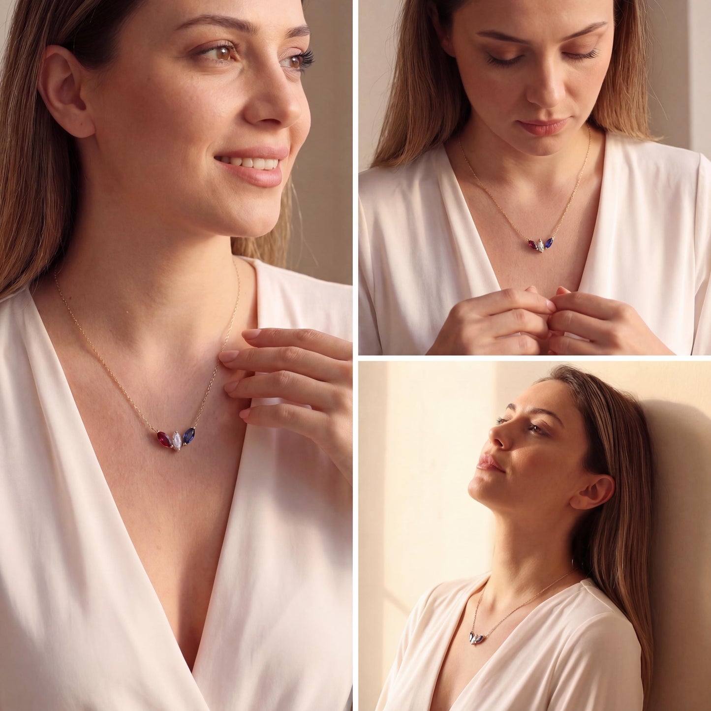 Red White Blue Necklace, Patriotic Jewelry, USA 250th Anniversary, 4th of July Gift, Minimalist Marquise, Dainty American Pendant