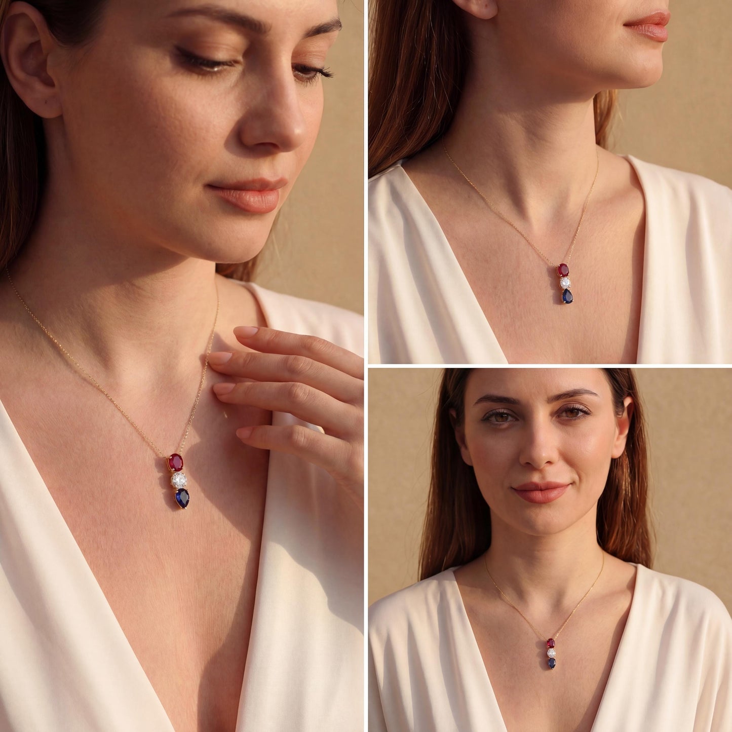 Tear Drop Pendant, Patriotic Necklace, Red White Blue, USA 250th Anniversary, Minimalist Jewelry, July 4th Gift, Dainty Gemstone